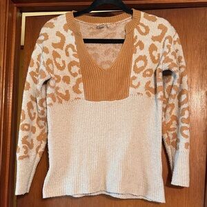BiBi Tan and Cream Leopard V-Neck Sweater